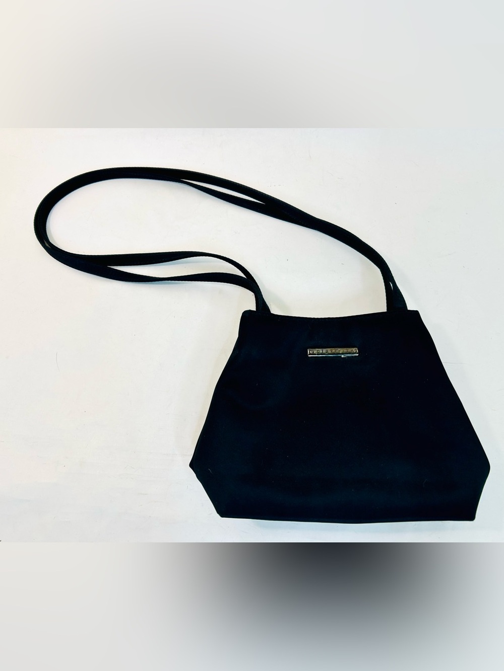 Vintage Y2K Relativity Black Nylon Shoulder Bag, Minimalist Trapezoidal Design